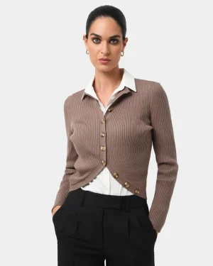 Forcast Abaya Button Crop Knit* T-Shirts & Tops|Long Sleeve Tops