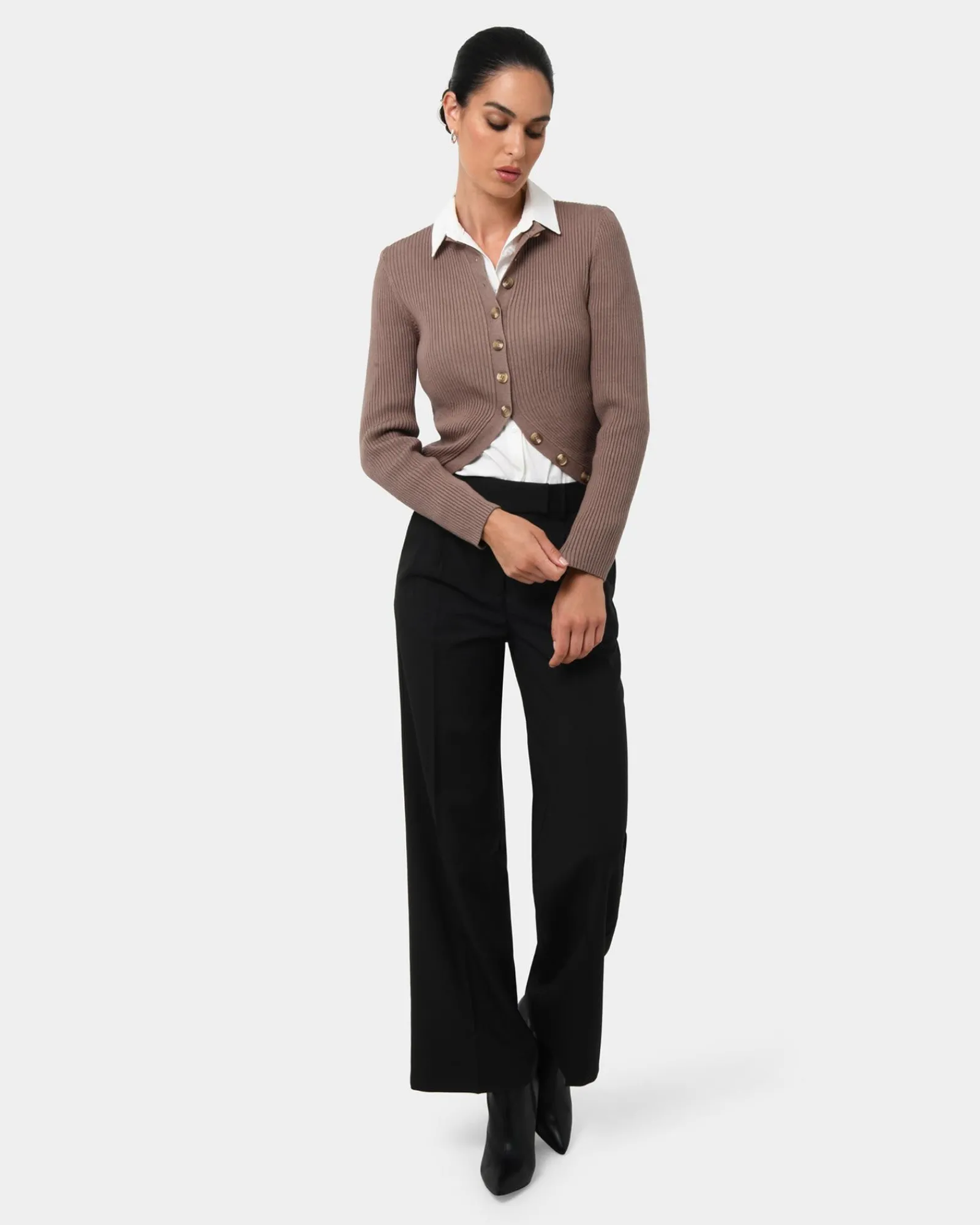 Forcast Abaya Button Crop Knit* T-Shirts & Tops|Long Sleeve Tops