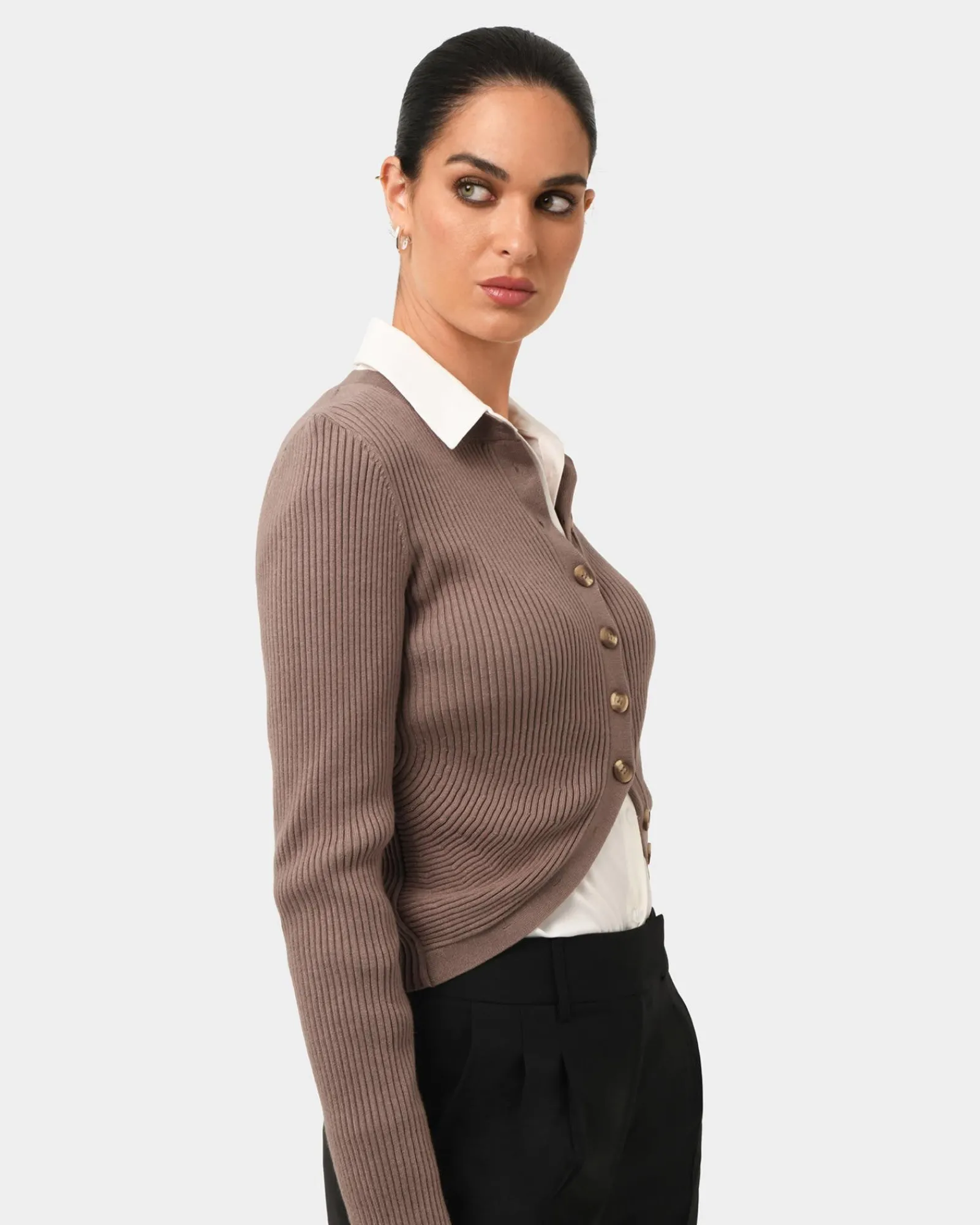 Forcast Abaya Button Crop Knit* T-Shirts & Tops|Long Sleeve Tops