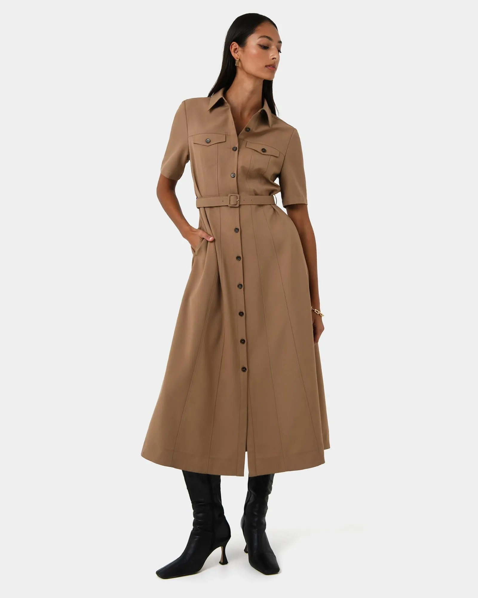 Forcast Amera Belted Utility Dress* Midi Dresses|Midi Dresses