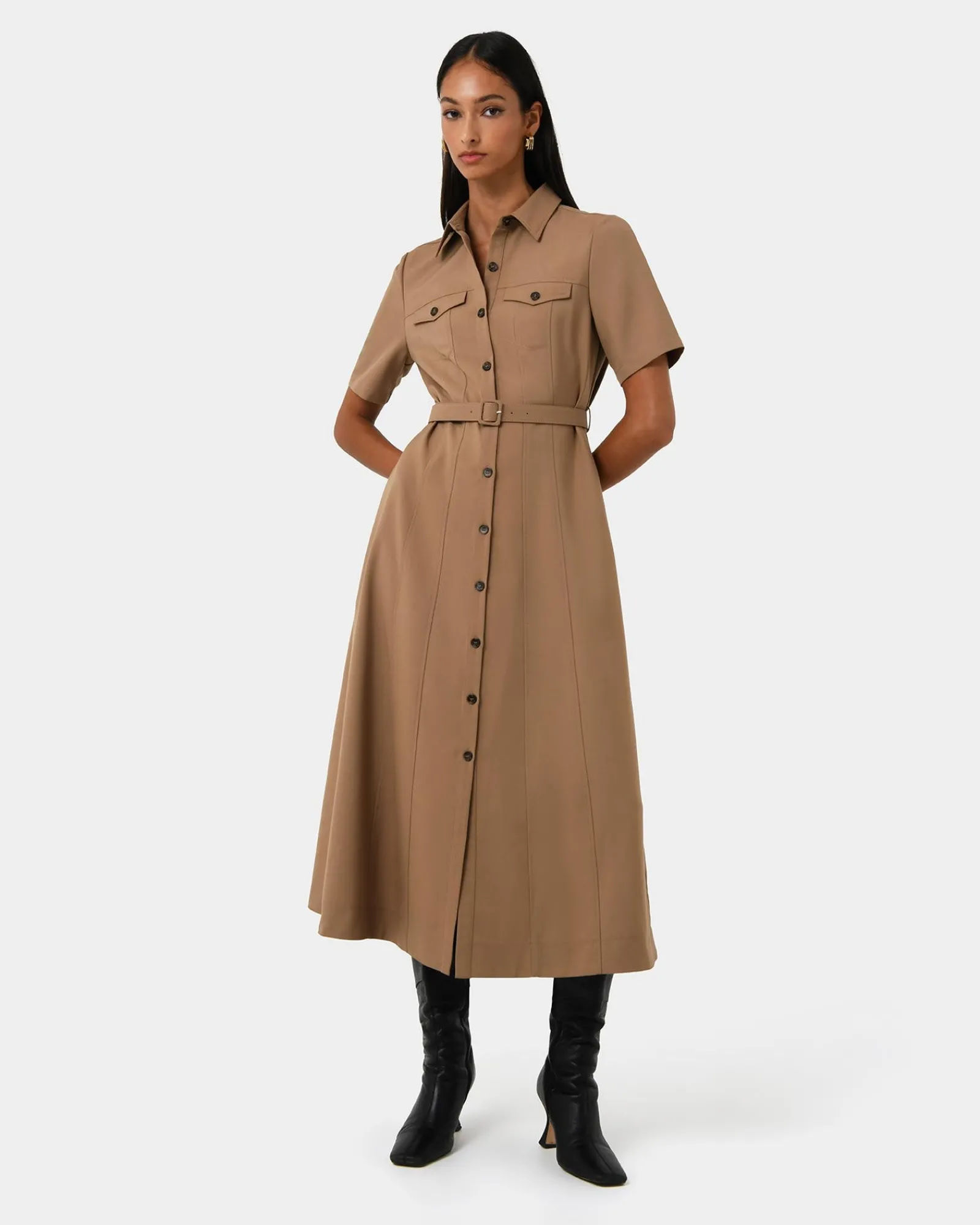 Forcast Amera Belted Utility Dress* Midi Dresses|Midi Dresses