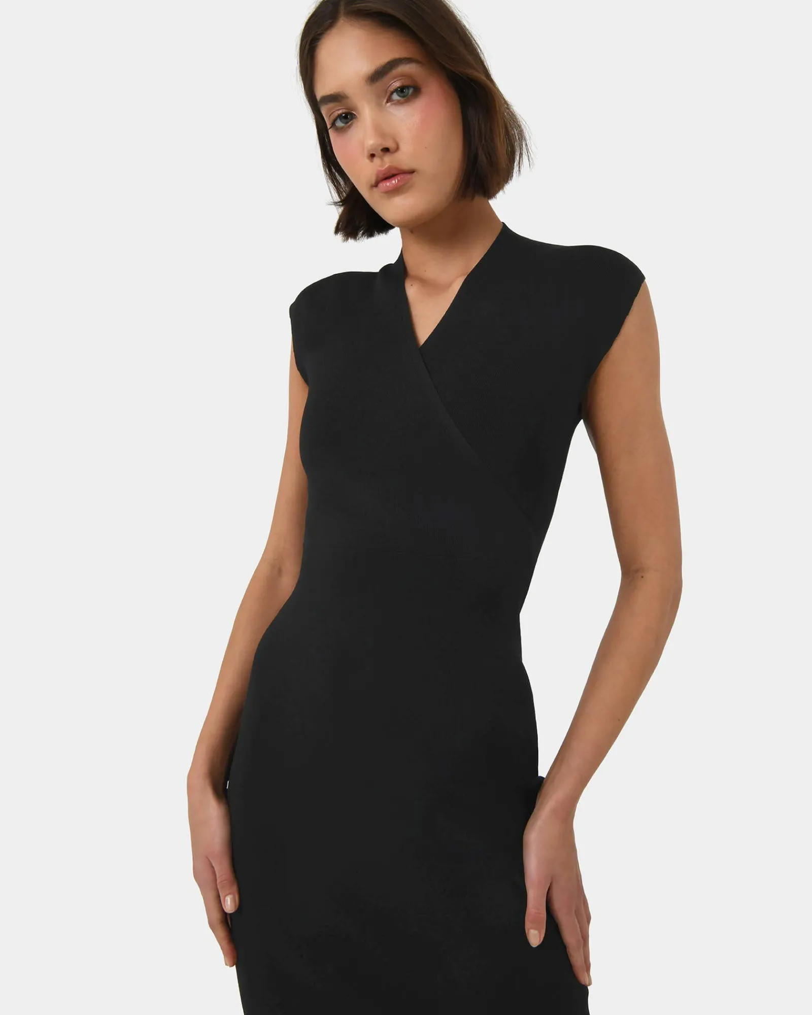 Forcast Ani Cross Over Knit Dress* Midi Dresses|Midi Dresses