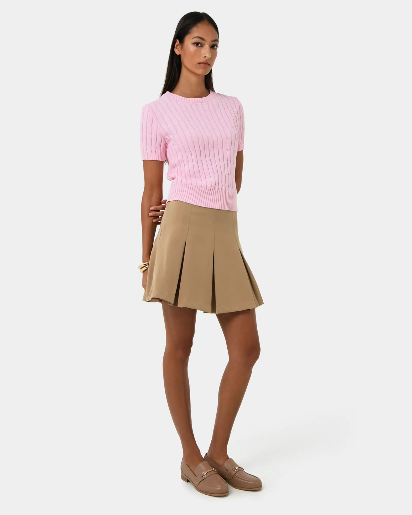 Forcast Anita Short Sleeve Cable Knit* Work Tops|Basic Tops