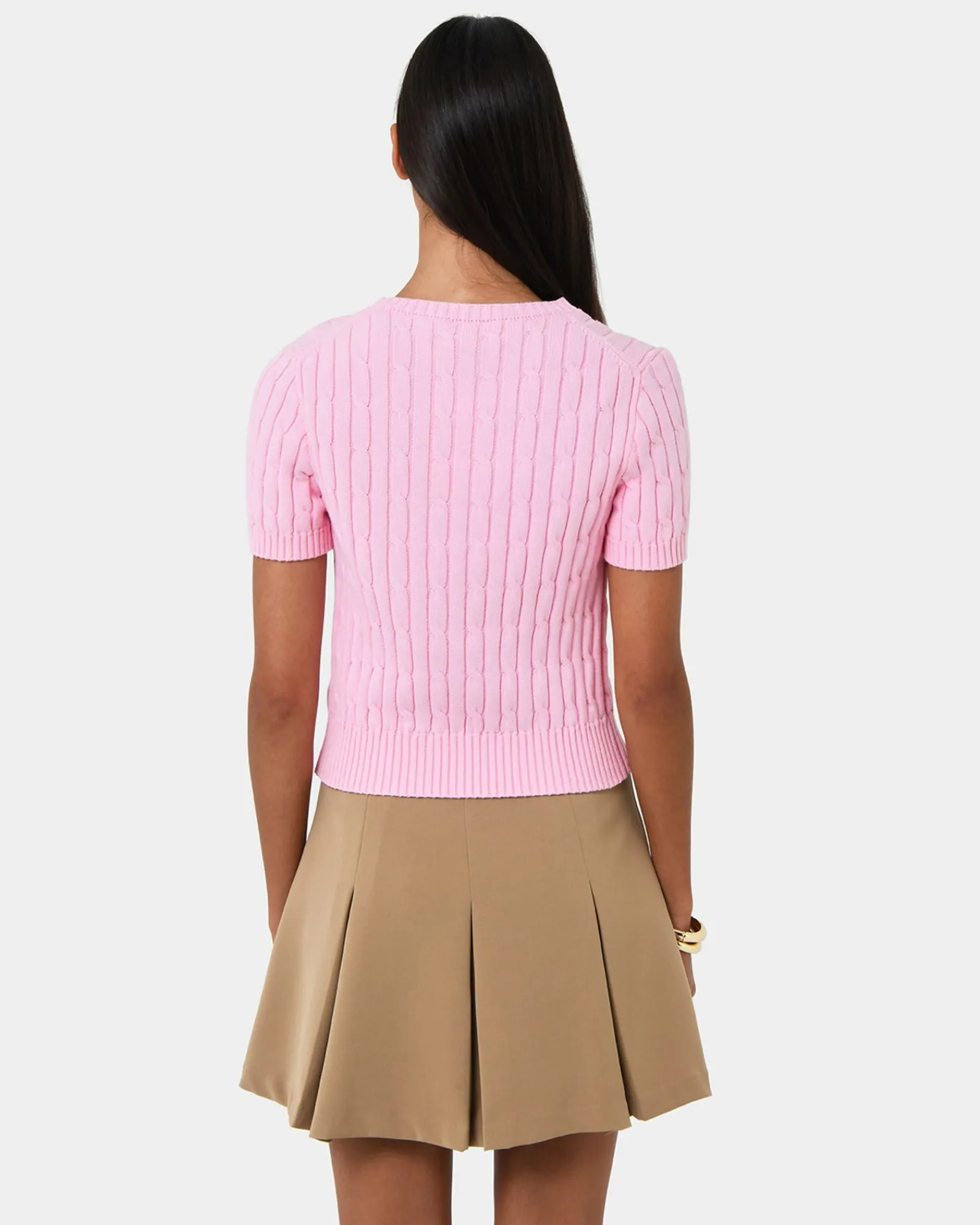 Forcast Anita Short Sleeve Cable Knit* Work Tops|Basic Tops