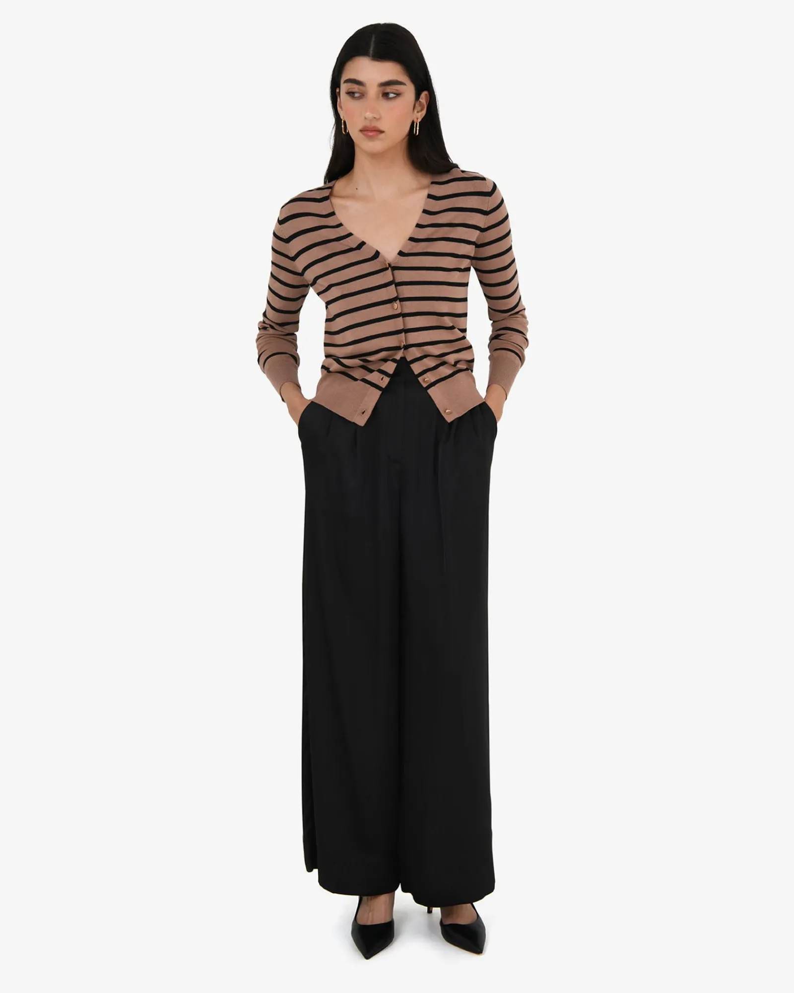 Forcast Arabell V-neck Stripe Cardigan* Long Sleeve Tops|Work Tops