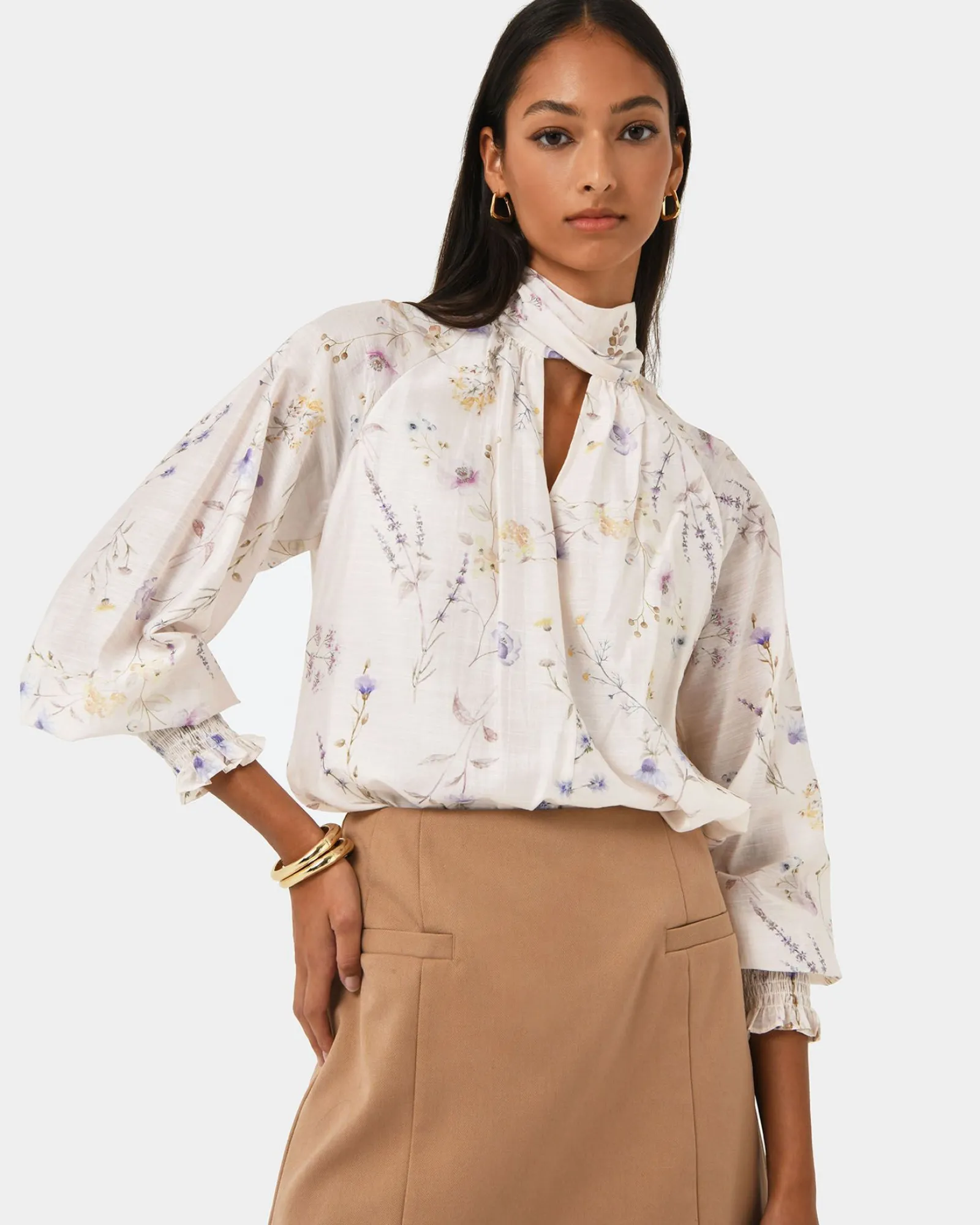Forcast Aurae Floral Tie Blouse* T-Shirts & Tops|Long Sleeve Tops