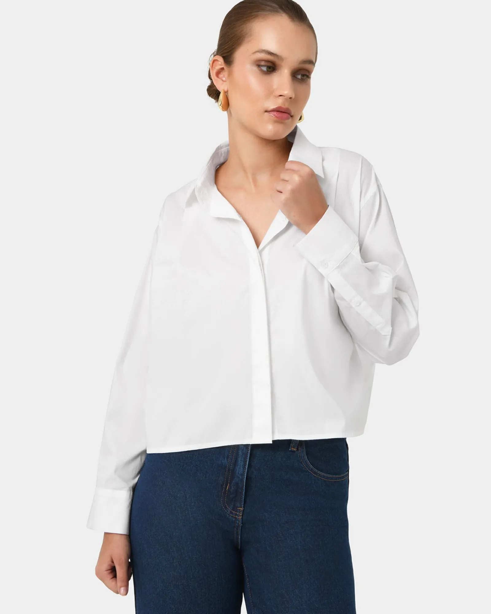 Forcast Baire Pleated Crop Shirt* T-Shirts & Tops|Long Sleeve Tops