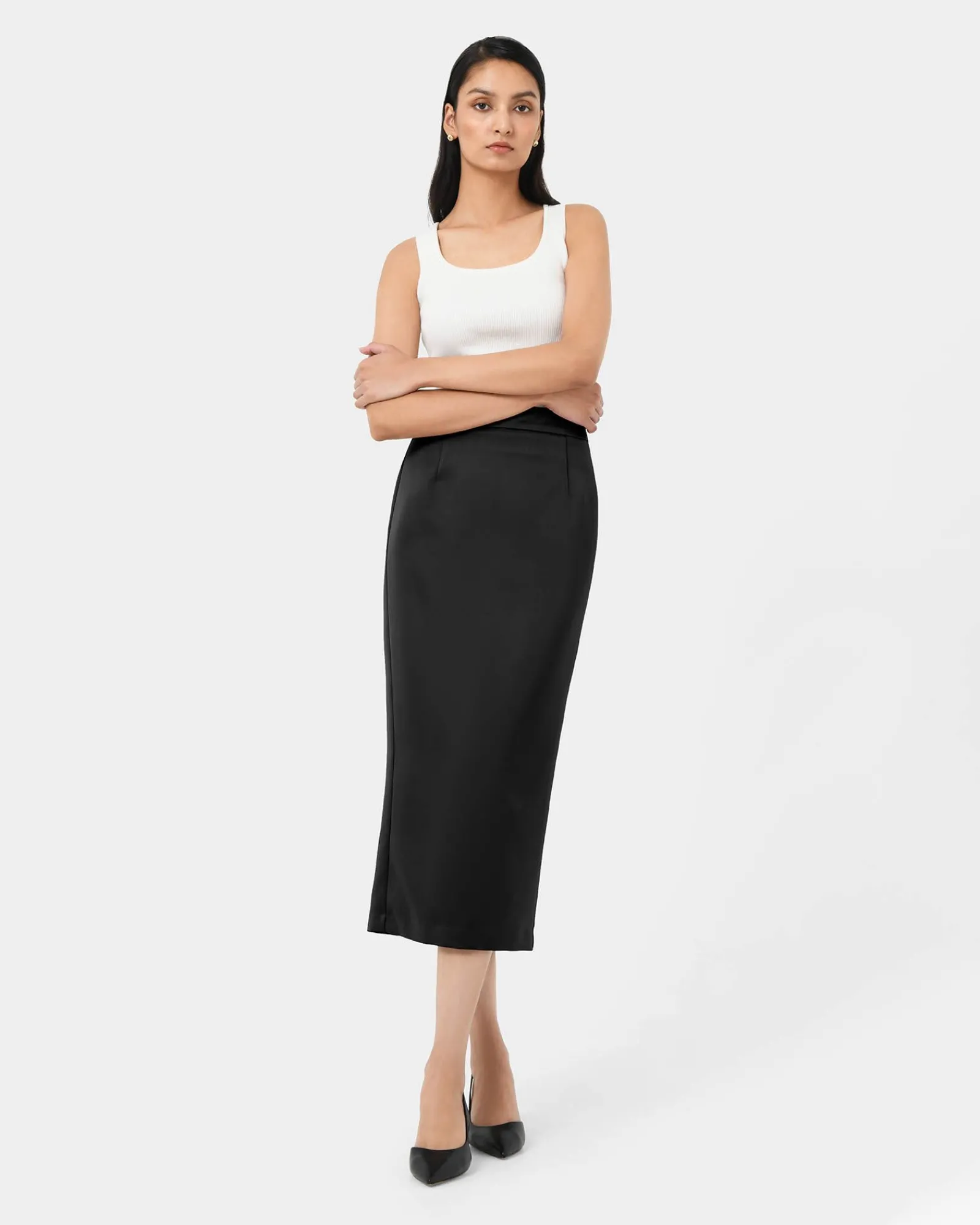 Forcast Bel Tailored Satin Midi Skirt* Midi & Maxi Skirts|Work Skirts