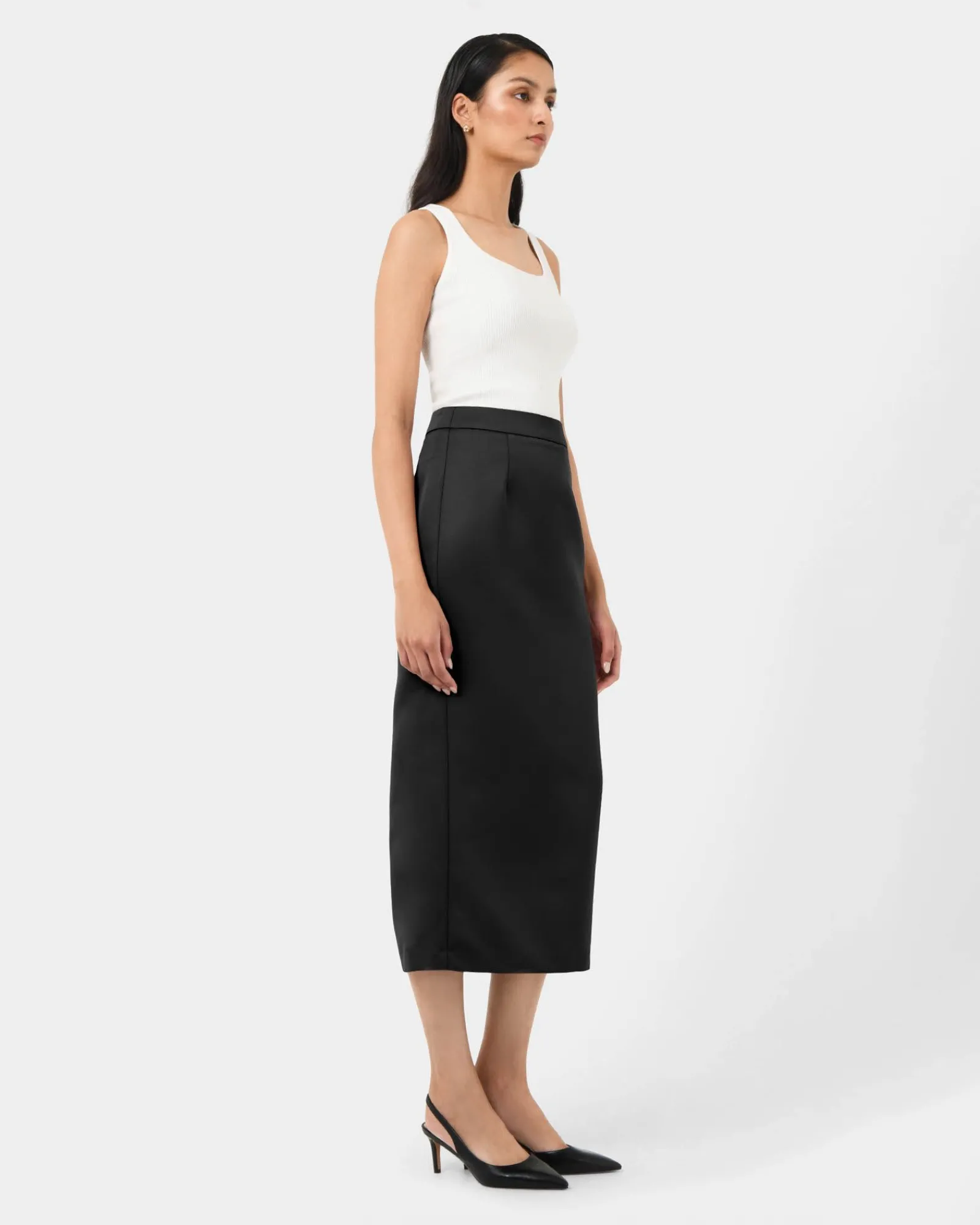 Forcast Bel Tailored Satin Midi Skirt* Midi & Maxi Skirts|Work Skirts