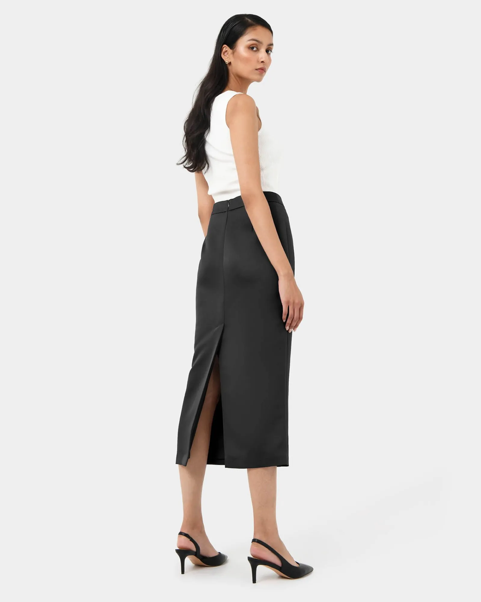 Forcast Bel Tailored Satin Midi Skirt* Midi & Maxi Skirts|Work Skirts