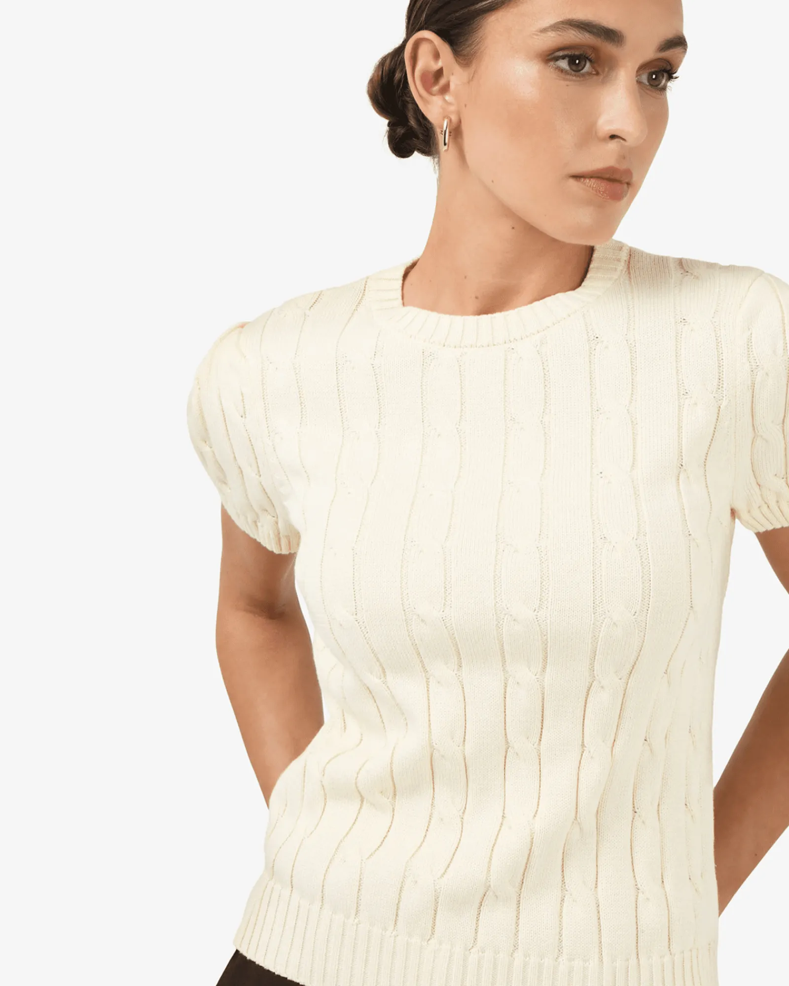 Forcast Berry Puff Sleeve Cable Knit* T-Shirts & Tops|Work Tops