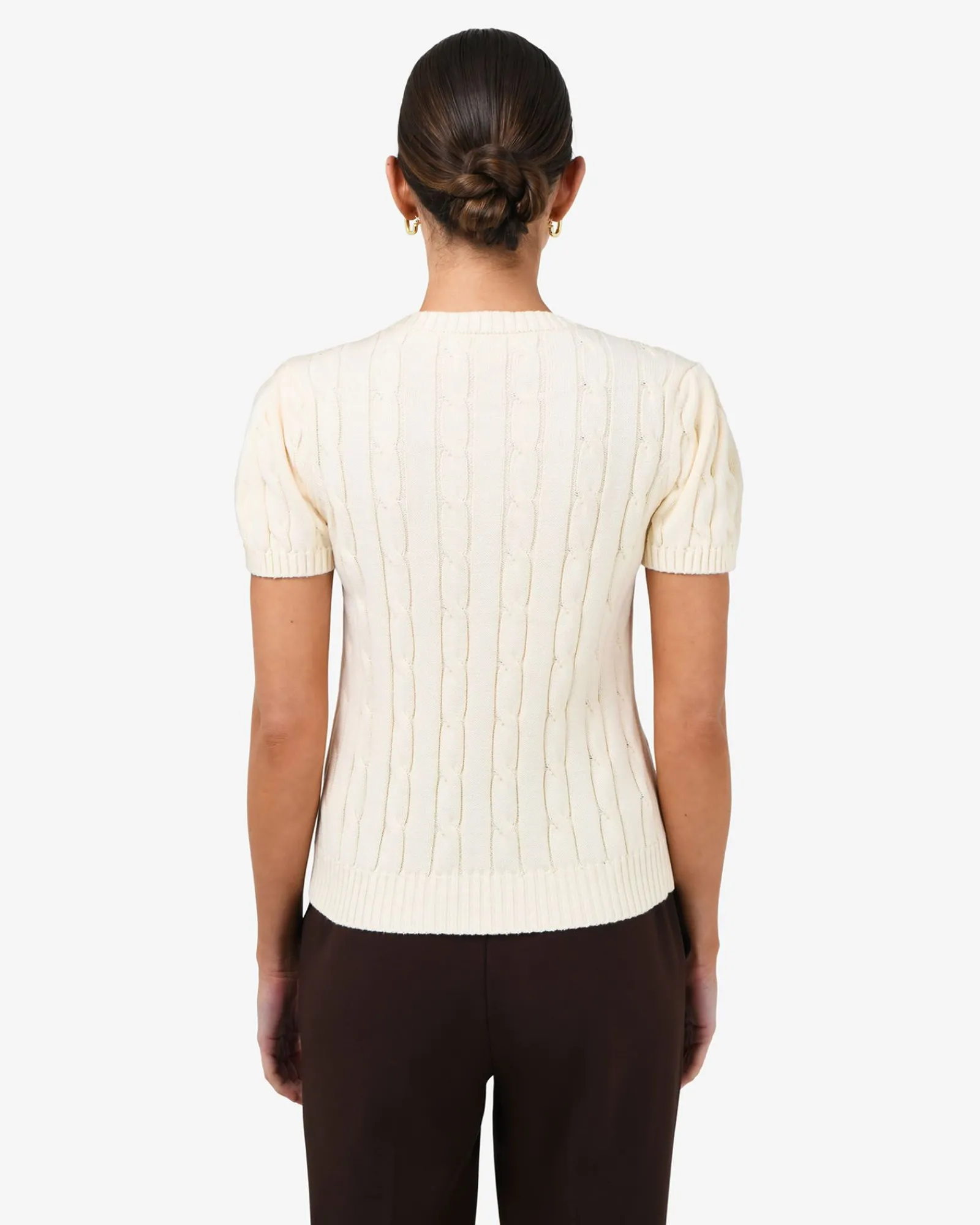 Forcast Berry Puff Sleeve Cable Knit* T-Shirts & Tops|Work Tops