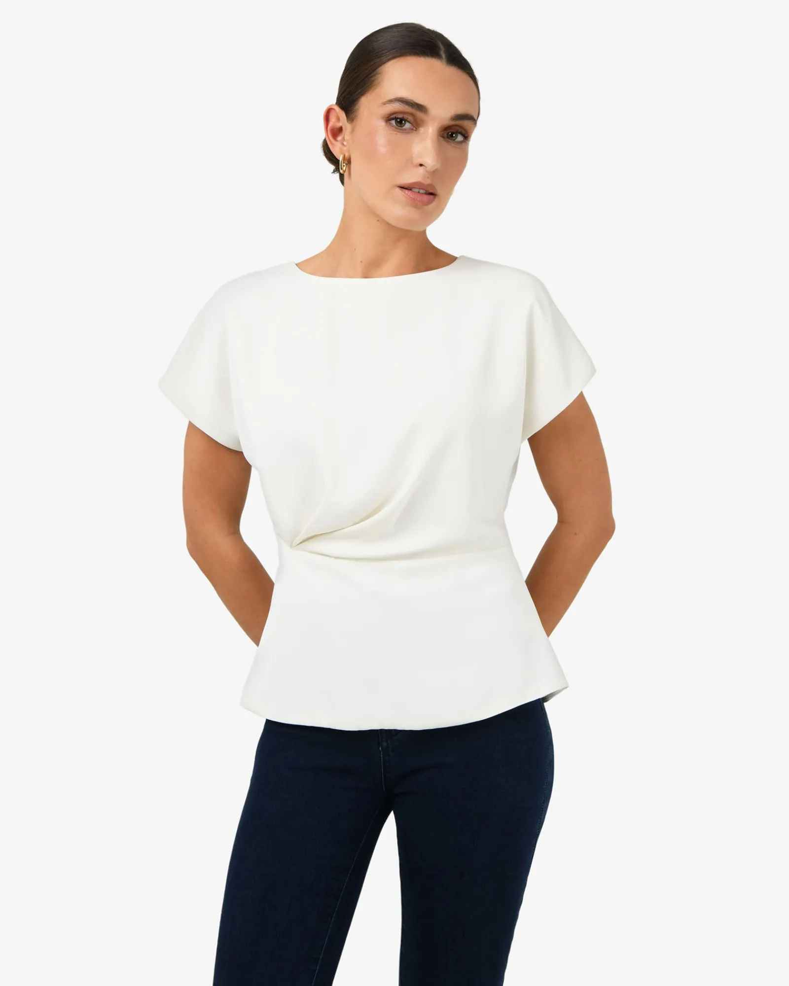 Forcast Bonnie Gathered Peplum Top* T-Shirts & Tops|Work Tops