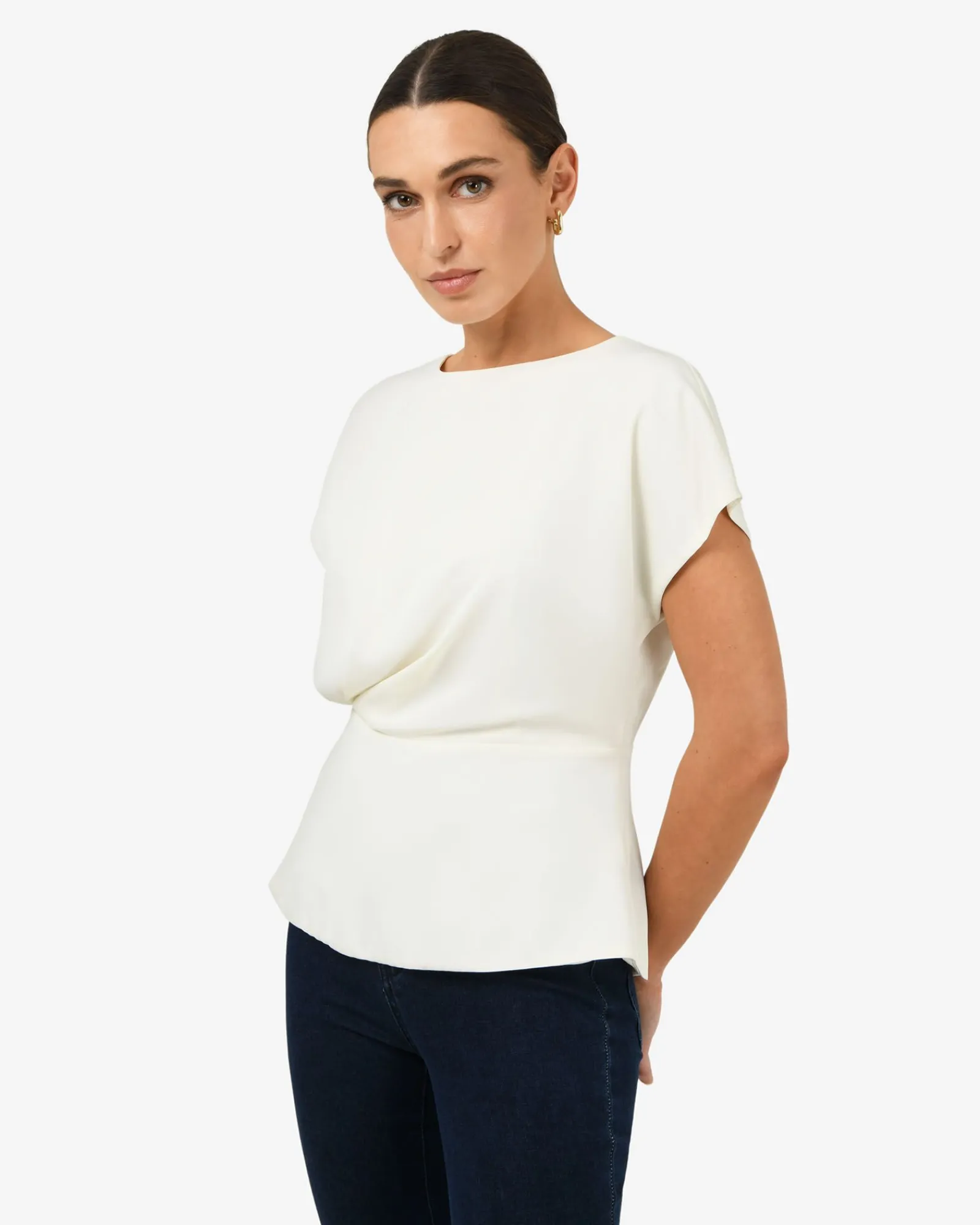 Forcast Bonnie Gathered Peplum Top* T-Shirts & Tops|Work Tops