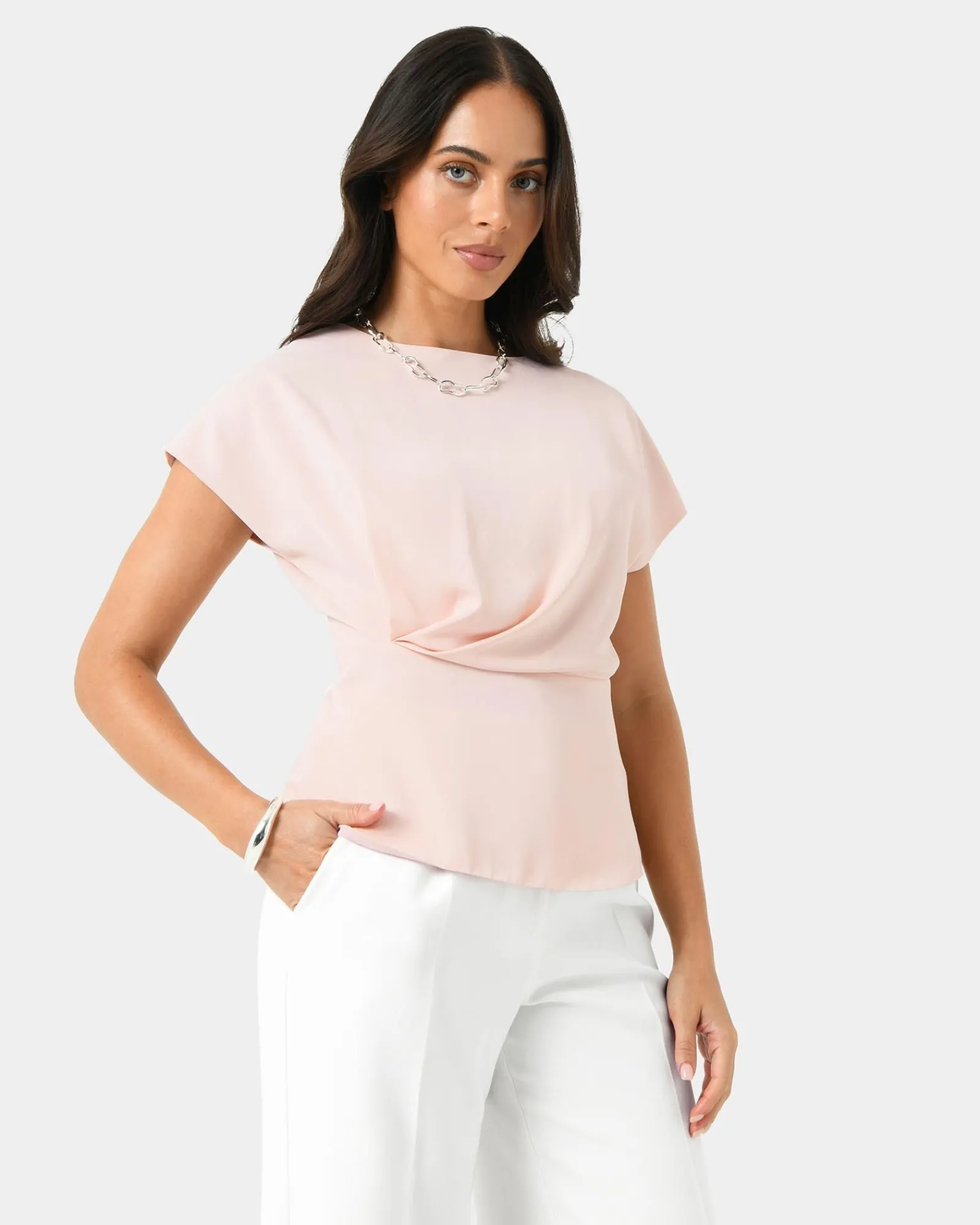 Forcast Bonnie Gathered Peplum Top* T-Shirts & Tops|Work Tops