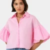 Forcast Cali Puff Sleeve Crop Shirt* T-Shirts & Tops|Shirts & Blouses