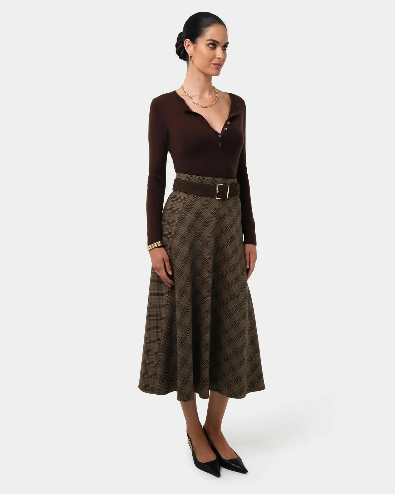 Forcast Candice Bias Check Skirt* Midi & Maxi Skirts|Work Skirts