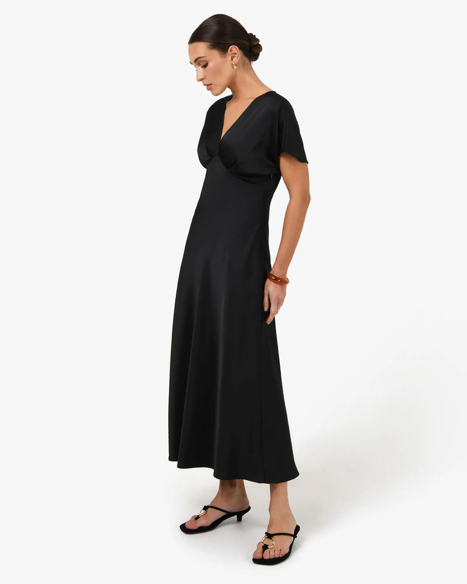 Forcast Catalina V-neck Satin Dress* Midi Dresses|Midi Dresses