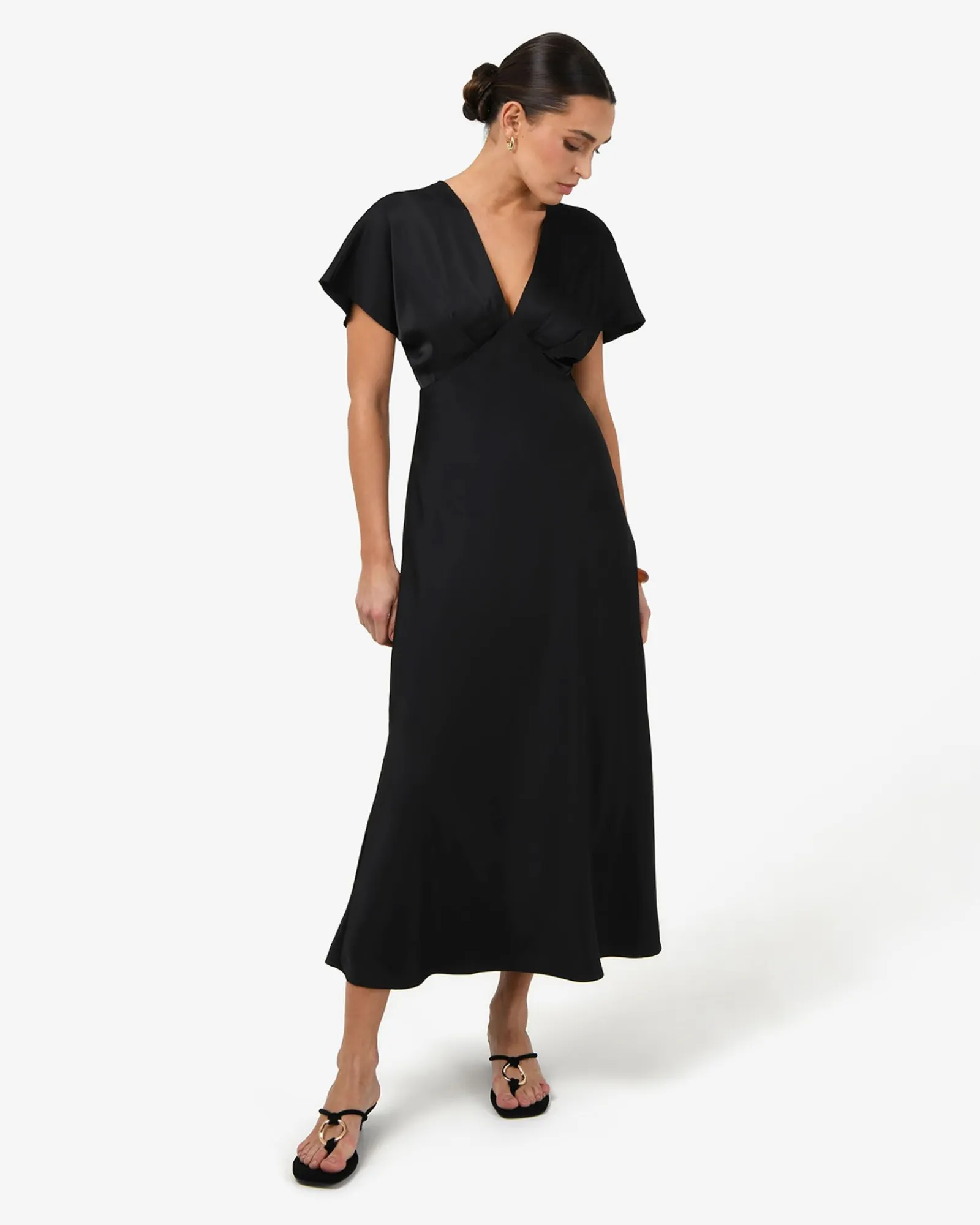 Forcast Catalina V-neck Satin Dress* Midi Dresses|Midi Dresses