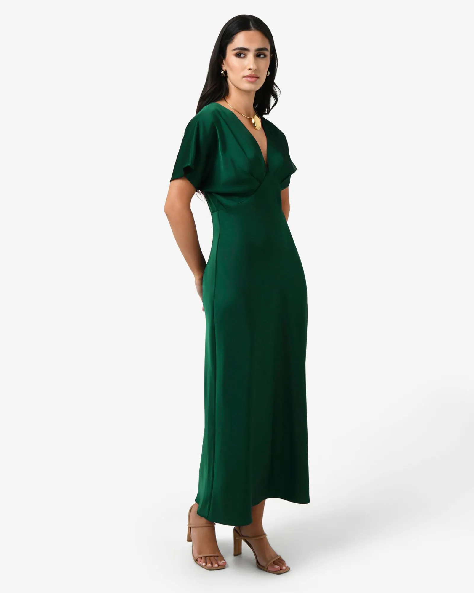 Forcast Catalina V-neck Satin Dress* Midi Dresses|Midi Dresses