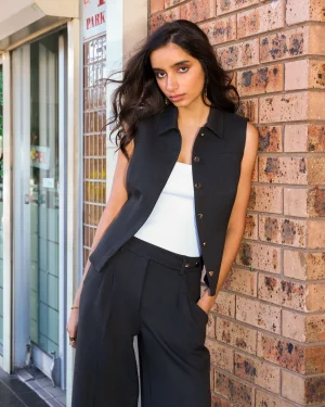 Forcast Dolly Collared Vest* Work Tops|Vests & Waistcoats