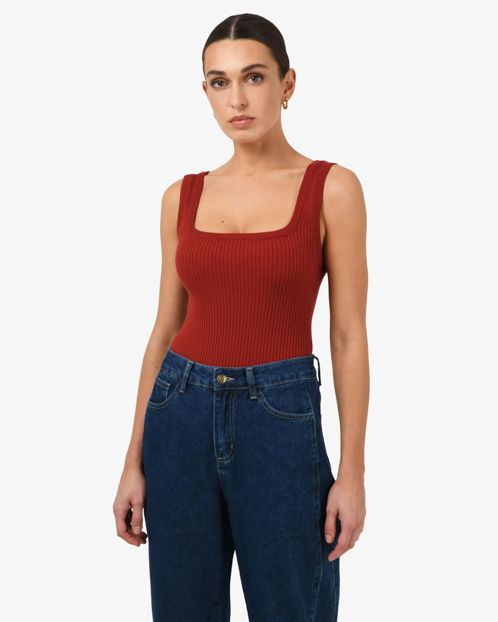 Forcast Ella Square Neck Rib Knit* T-Shirts & Tops|Work Tops