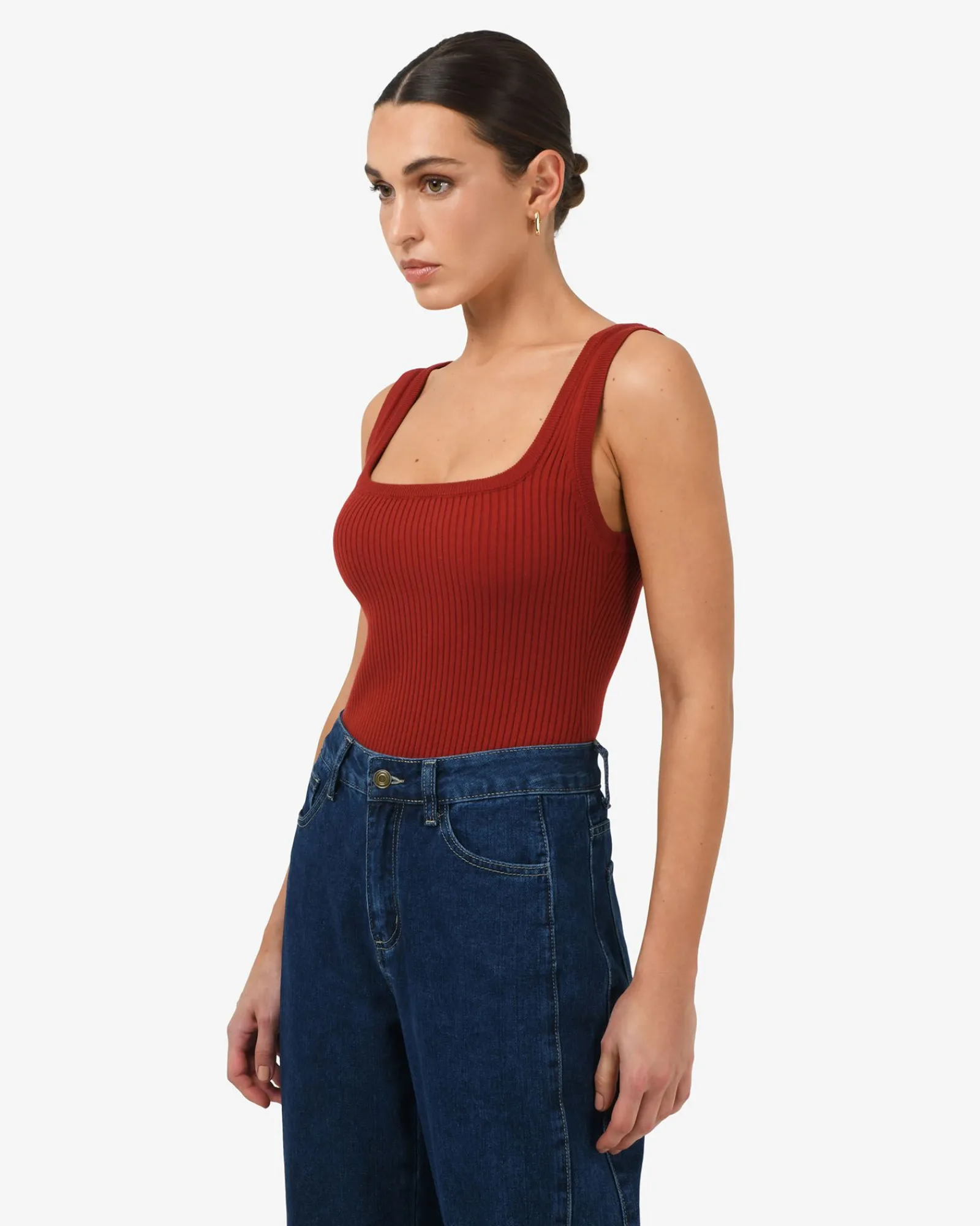 Forcast Ella Square Neck Rib Knit* T-Shirts & Tops|Work Tops