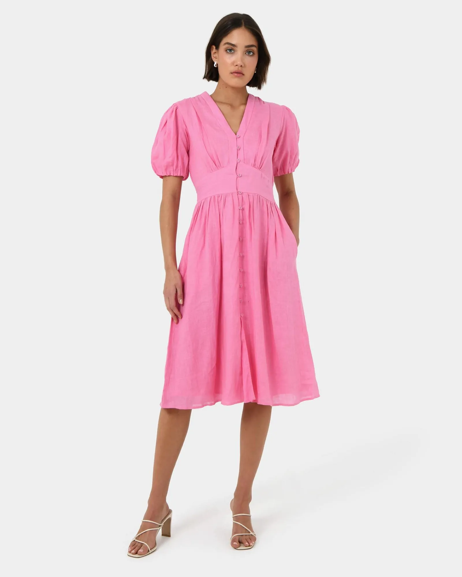 Forcast Fernanda Linen Dress* Conscious|Midi Dresses