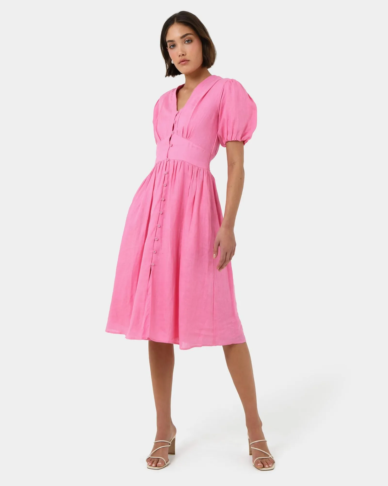 Forcast Fernanda Linen Dress* Conscious|Midi Dresses