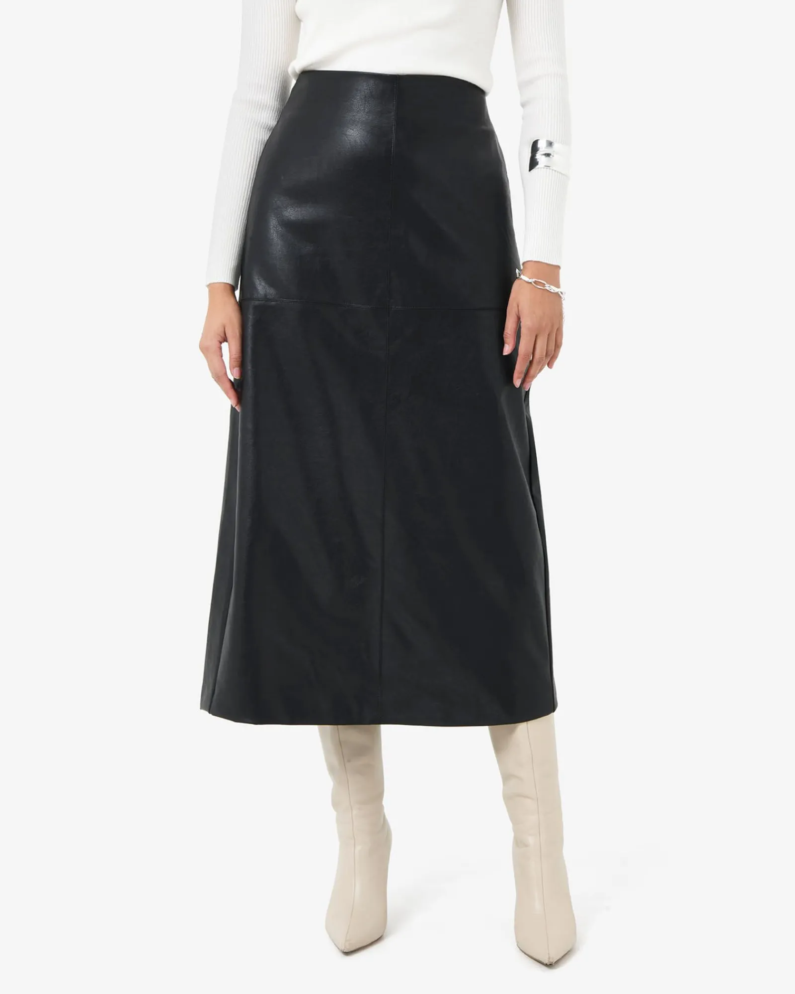 Forcast Giselle Panel Pu Skirt* Midi & Maxi Skirts|Work Skirts