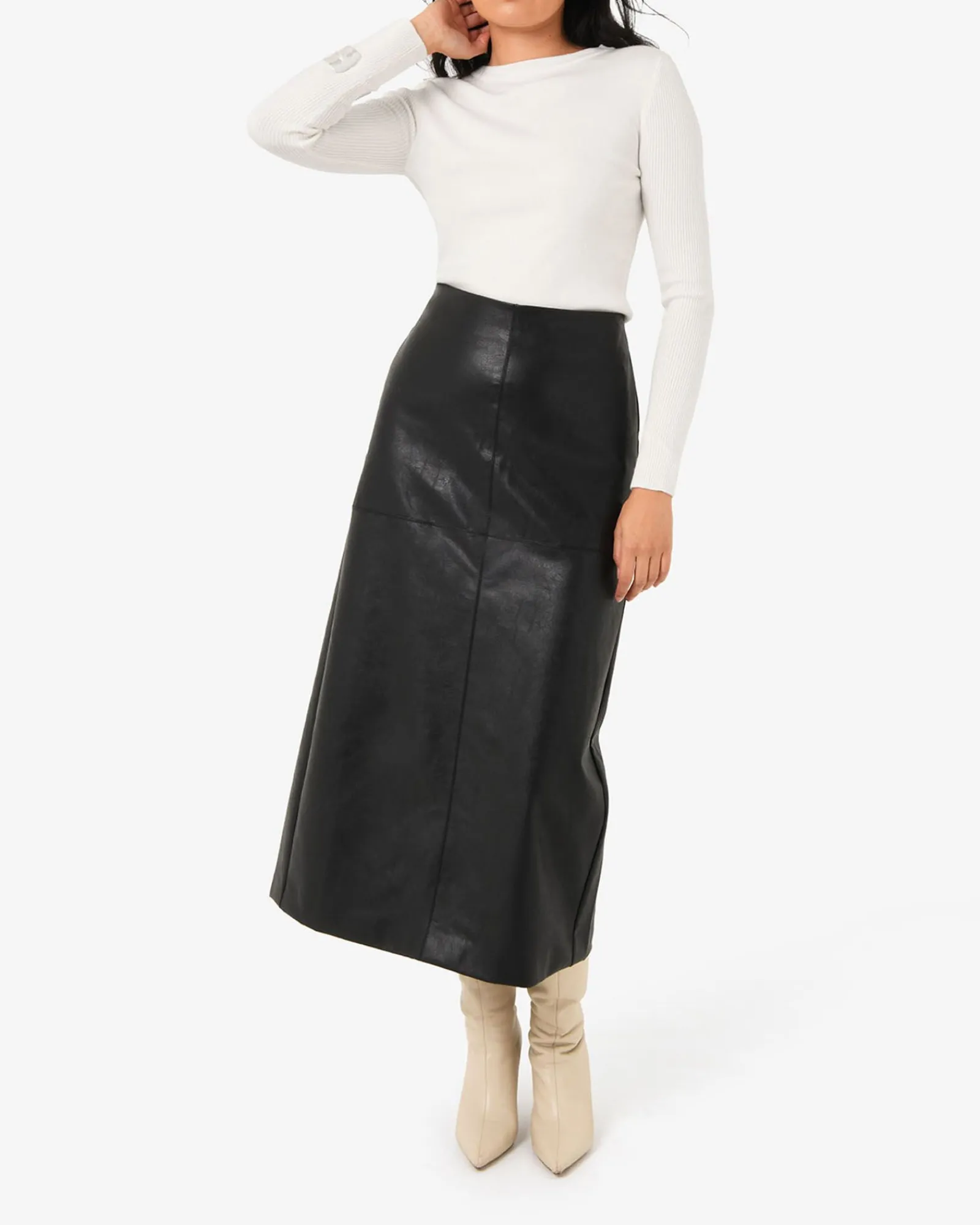 Forcast Giselle Panel Pu Skirt* Midi & Maxi Skirts|Work Skirts
