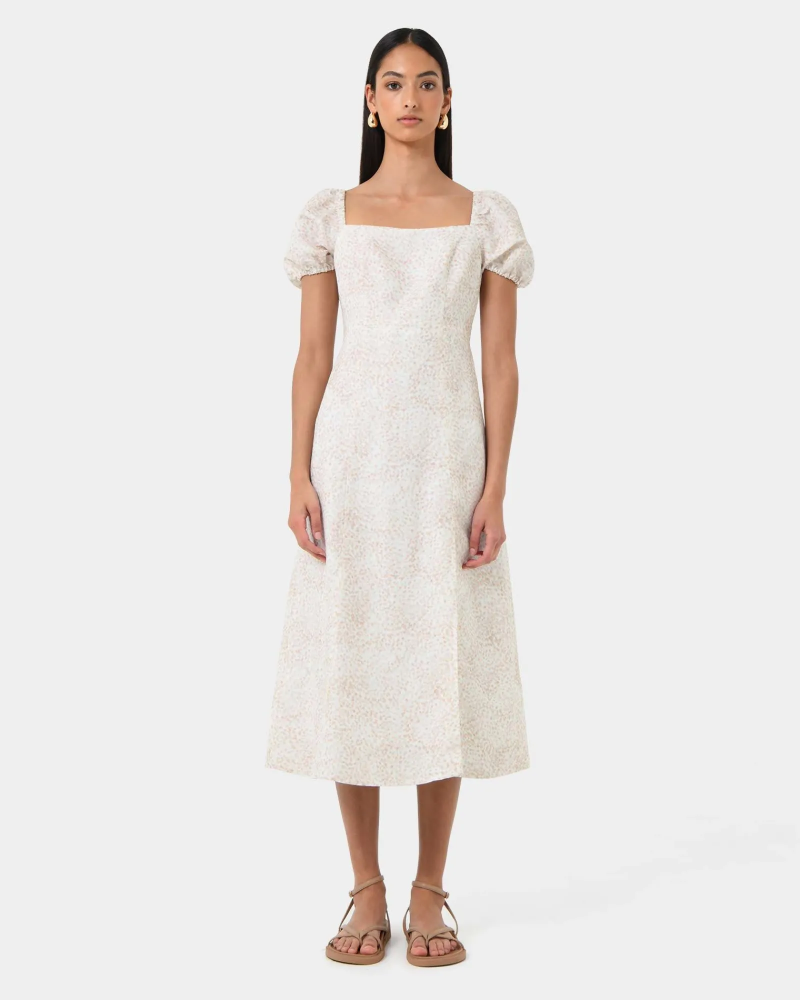 Forcast Hazy Linen Puff Sleeve Dress* Midi Dresses|Midi Dresses
