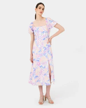 Forcast Hazy Linen Puff Sleeve Dress* Midi Dresses|Midi Dresses