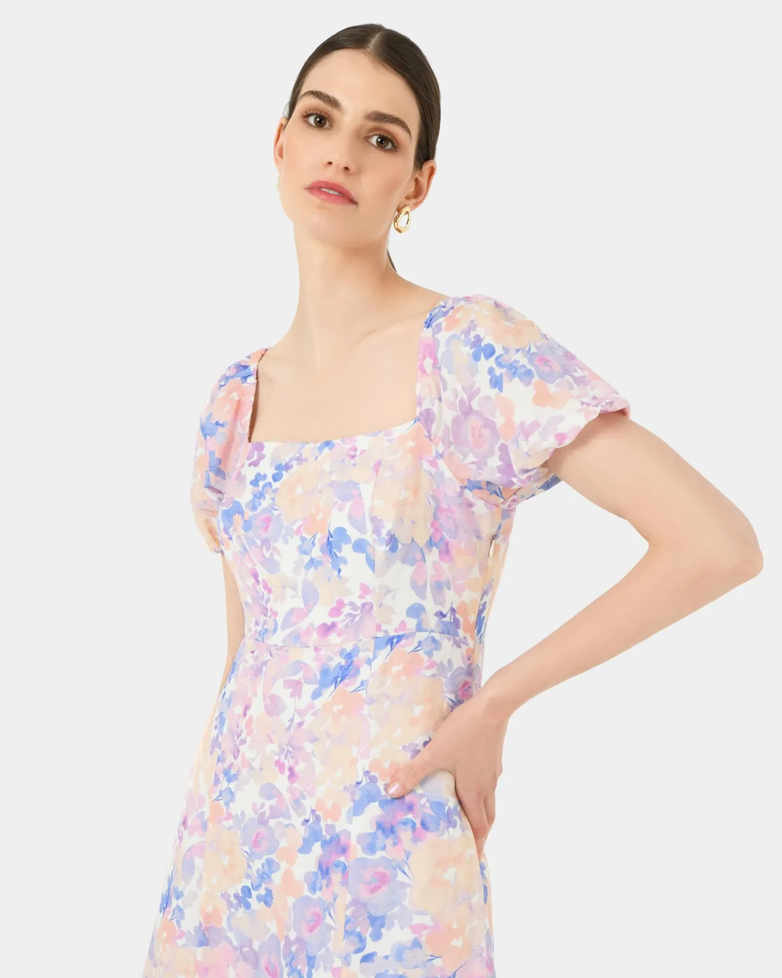 Forcast Hazy Linen Puff Sleeve Dress* Midi Dresses|Midi Dresses