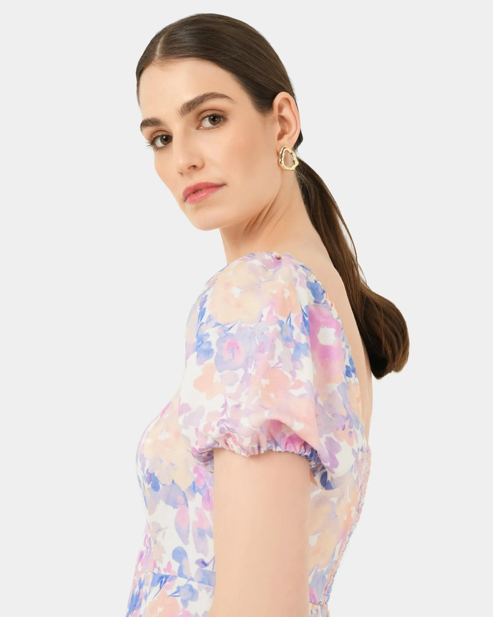 Forcast Hazy Linen Puff Sleeve Dress* Midi Dresses|Midi Dresses