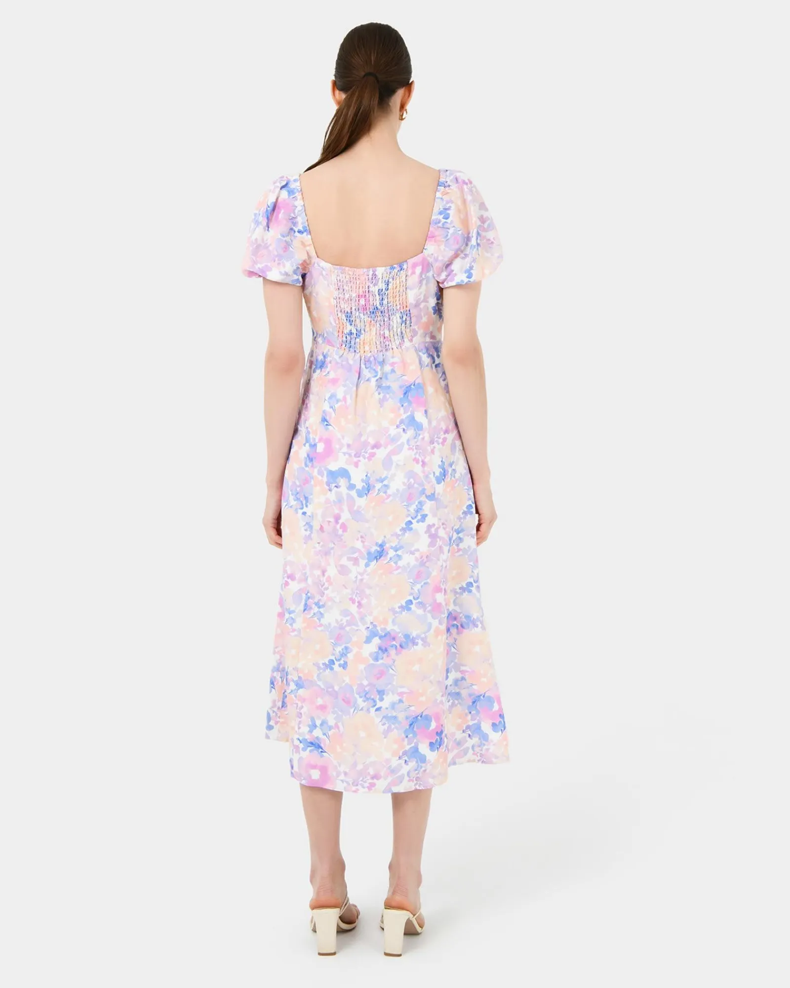 Forcast Hazy Linen Puff Sleeve Dress* Midi Dresses|Midi Dresses