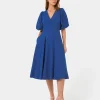 Forcast Iris Puff Sleeve Midi Dress* Conscious|Midi Dresses