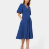 Forcast Iris Puff Sleeve Midi Dress* Conscious|Midi Dresses