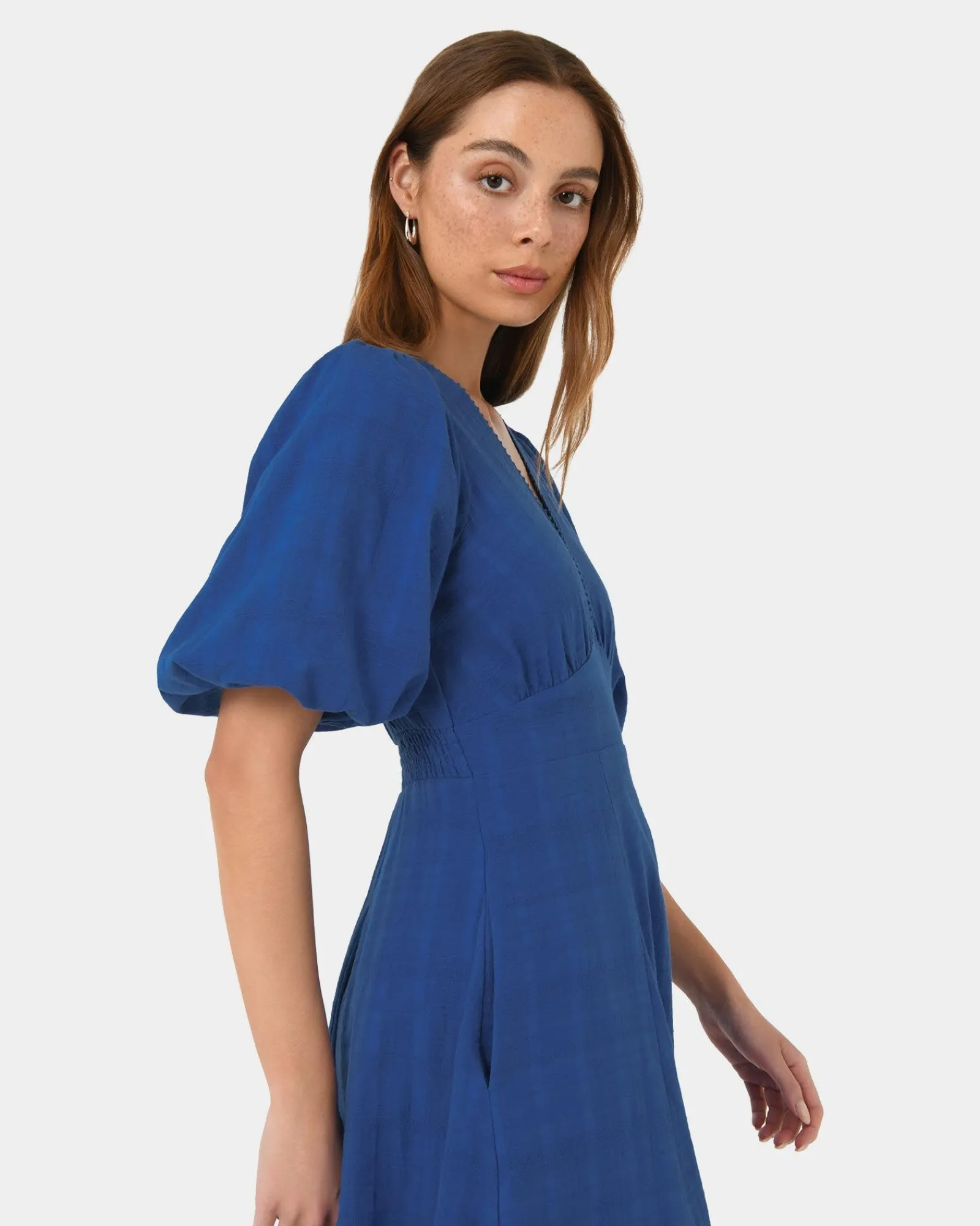 Forcast Iris Puff Sleeve Midi Dress* Conscious|Midi Dresses
