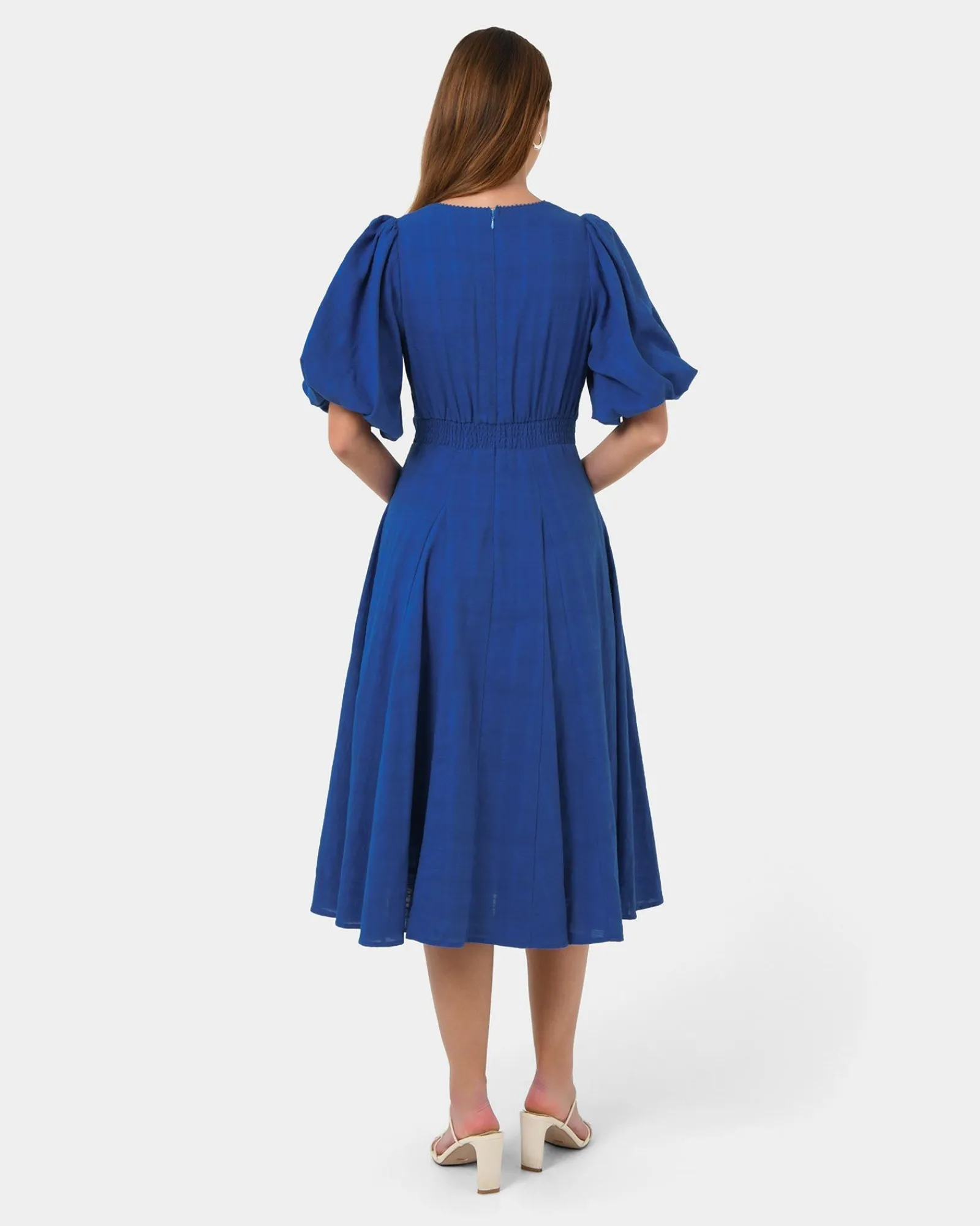 Forcast Iris Puff Sleeve Midi Dress* Conscious|Midi Dresses