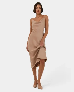 Forcast Joy Satin Cowl Neck Dress* Midi Dresses|Midi Dresses