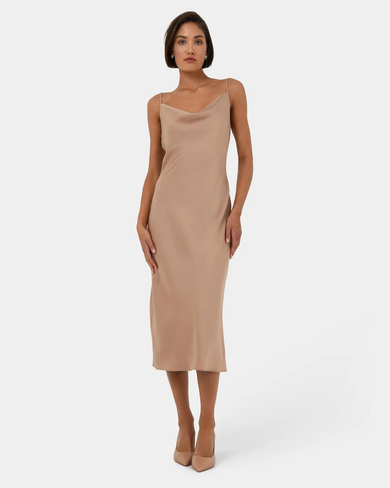 Forcast Joy Satin Cowl Neck Dress* Midi Dresses|Midi Dresses