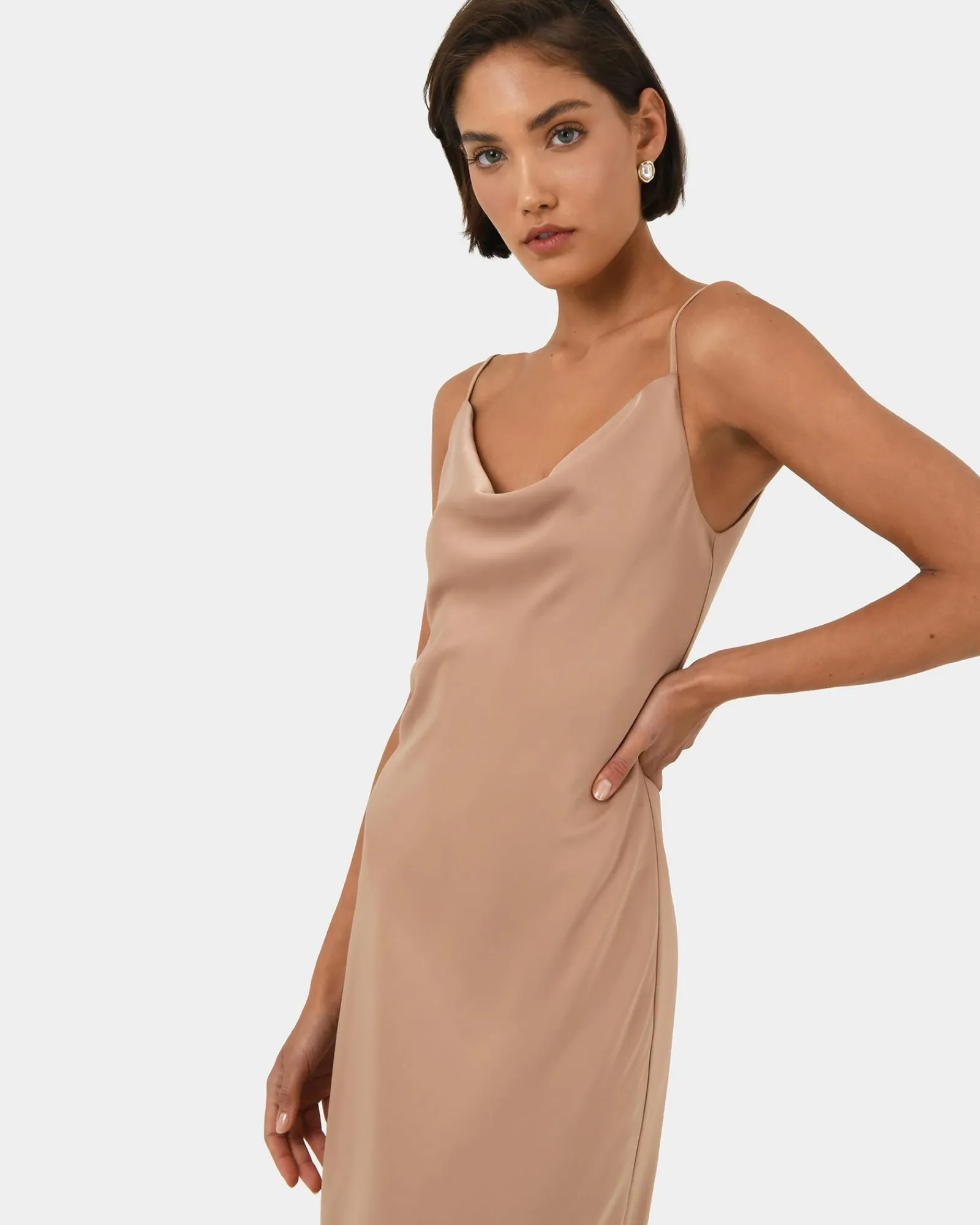 Forcast Joy Satin Cowl Neck Dress* Midi Dresses|Midi Dresses
