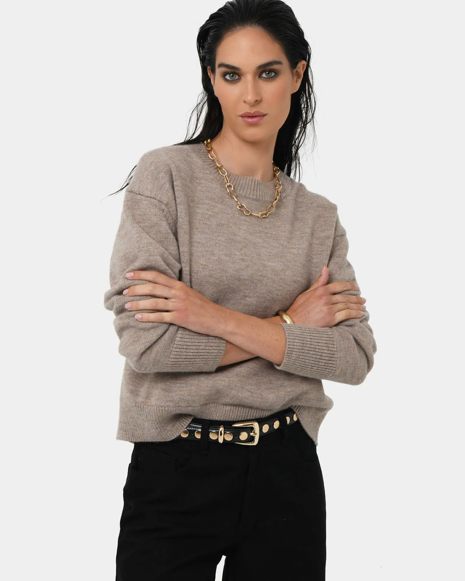 Forcast Joyli Round Neck Knit* Long Sleeve Tops|Work Tops