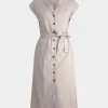 Forcast Kade V-neck Linen Dress* Midi Dresses|Midi Dresses