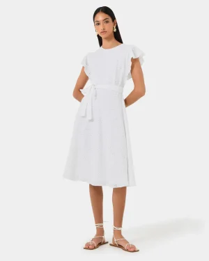 Forcast Kavya Tie-waist Cotton Dress* Conscious|Midi Dresses