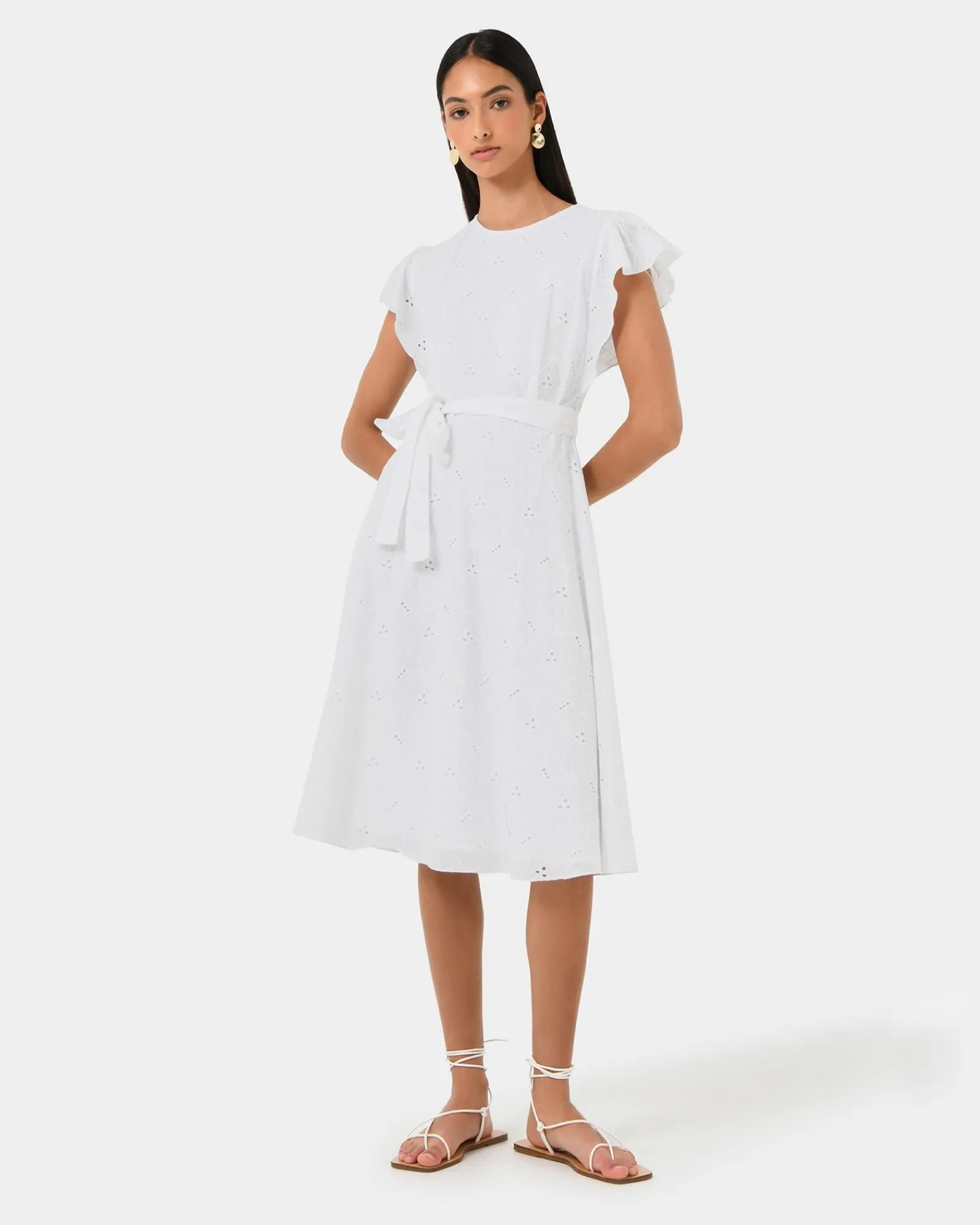 Forcast Kavya Tie-waist Cotton Dress* Conscious|Midi Dresses