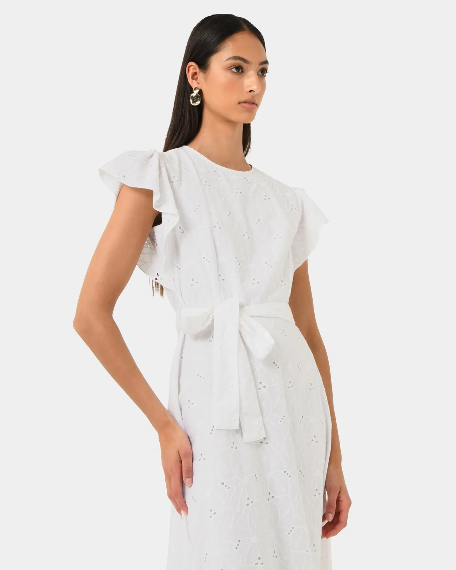 Forcast Kavya Tie-waist Cotton Dress* Conscious|Midi Dresses