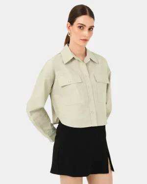 Forcast Kyla Crop Pocket Shirt* Long Sleeve Tops|Shirts & Blouses
