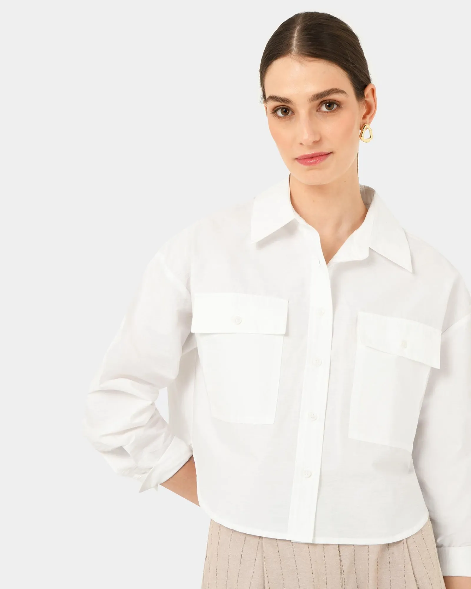 Forcast Kyla Crop Pocket Shirt* Long Sleeve Tops|Shirts & Blouses